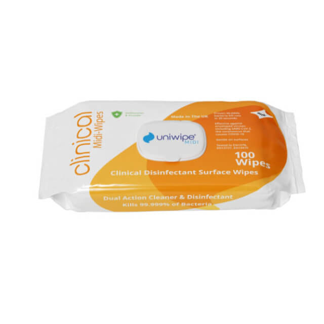 1021 Uniwipe 100 Clinical Anti-Bacterial & Anti-Viral Disinfectant Wipes