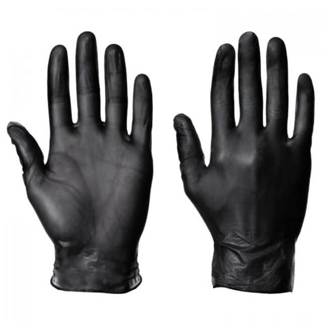 Supertouch Black Vinyl Disposable Gloves, Black - 100 Pack - S/M/L/XL