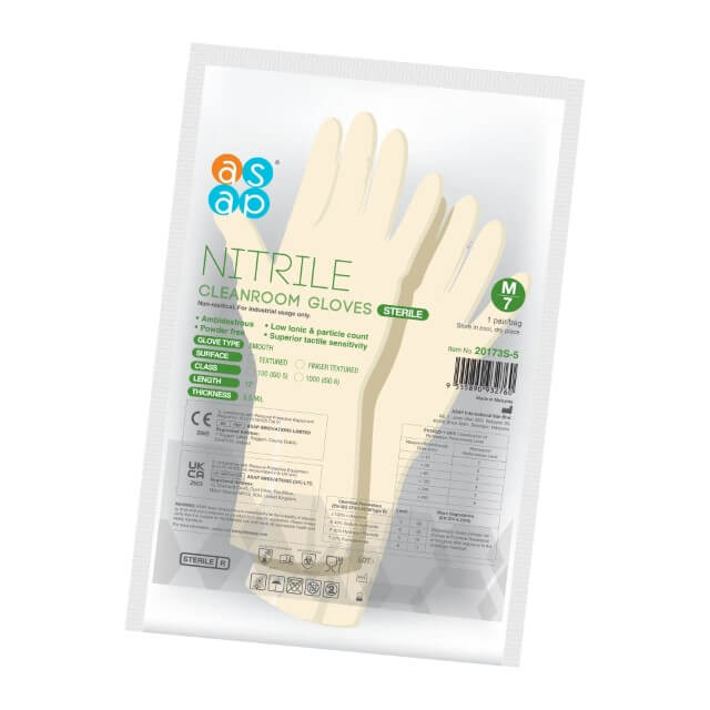 ASAP Sterile Cleanroom Nitrile Gloves, PF Class 100 / ISO 5 50 Pairs