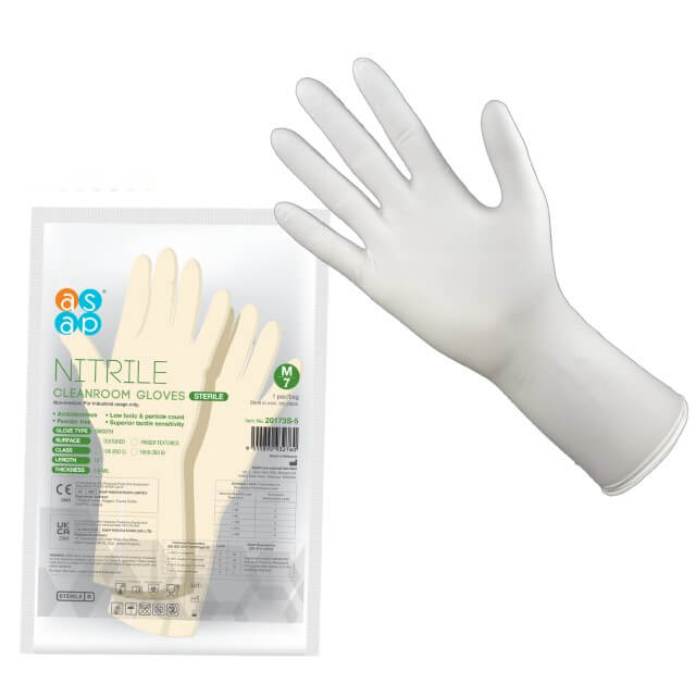 ASAP Sterile Cleanroom Nitrile Gloves, PF Class 100 / ISO 5 50 Pairs