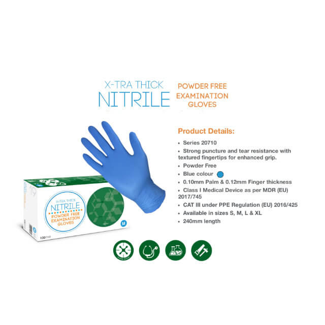 ASAP Extra Thick Blue Nitrile Gloves - 100 Pack S/M/L/XL
