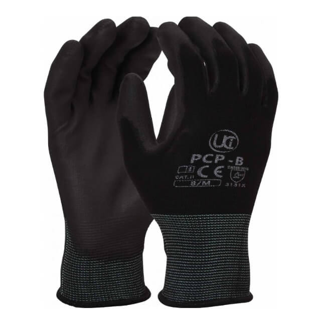 PCP-B PU Palm Coated Black Polyester Glove, Individually Wrapped | UIC
