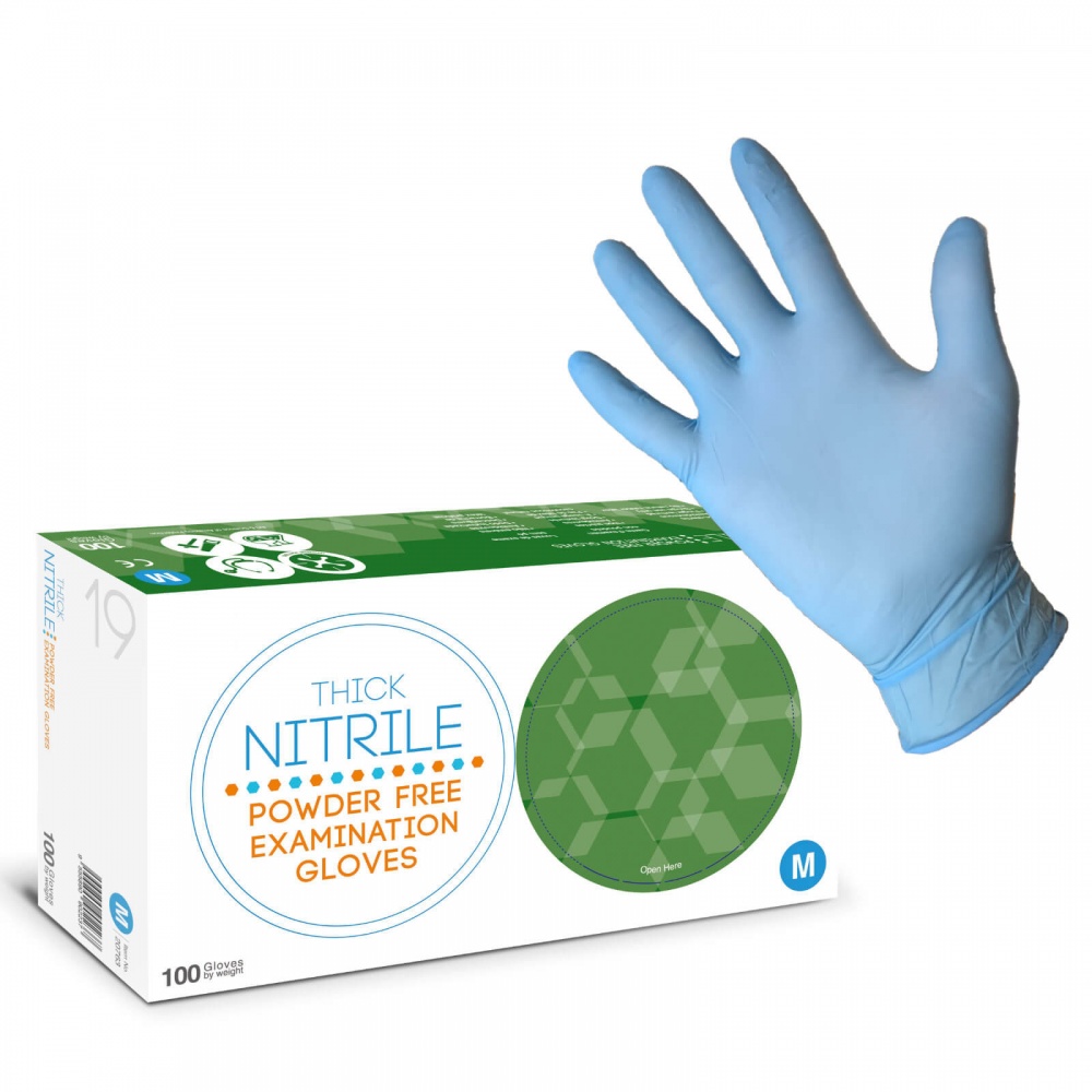 Powder Free Thick Nitrile Gloves | EN374 & EN455 - Premium 100 Pack - S, M, L, XL