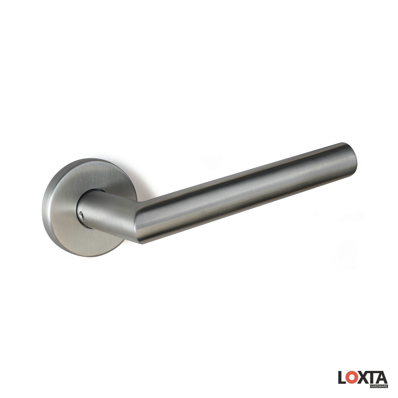 PR11013 Mitred Stainless Steel NRL Door Handle on Round Rose, Sprung